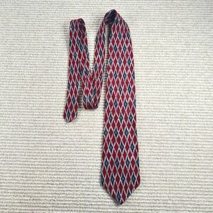 Vintage Kenneth Cole Silk Necktie Red White Blue Diamond Geometric Classic USA